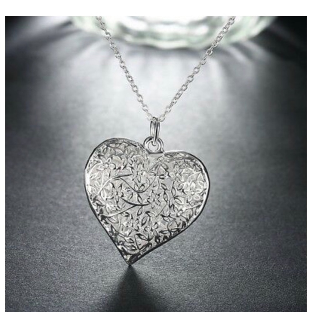 NEW Heart necklace filigree with chain SS 925